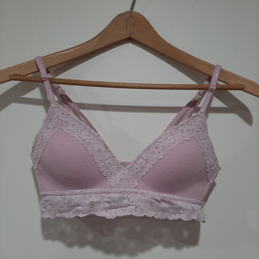 Feminine french country coquette girl romantic lace ribbed bra 32b